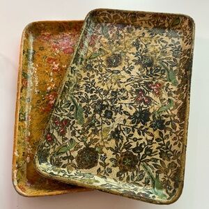 Vintage Italian Floral Jewelry Organizer trinket trays handmade floral bird pair